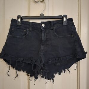 American Eagle Outfitters Black Frayed Hem Denim Shorts